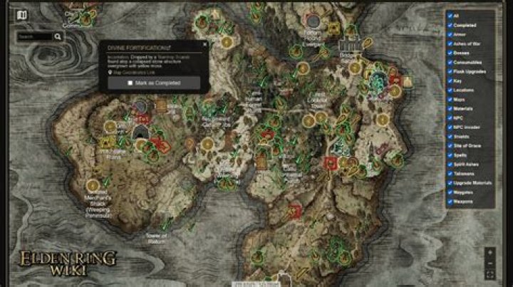 Elden Ring&rsquo;s map showing the location of the Converted Tower