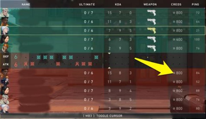 Enemy Creds on the Valorant scoreboard
