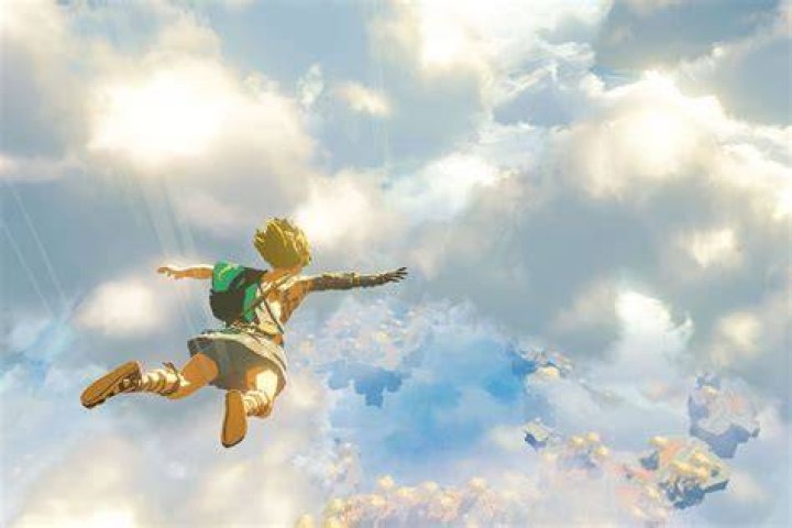 Link dives toward Hyrule in Zelda Tears of the Kingdom.