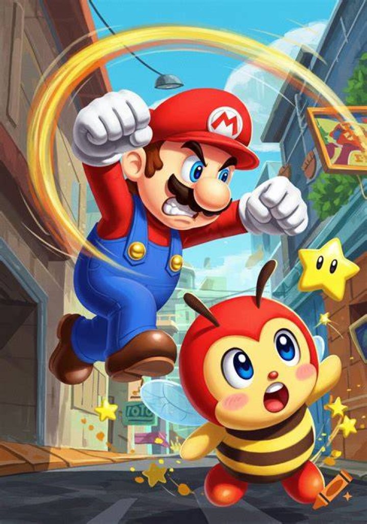 Mario jumps on a bee in Super Mario RPG