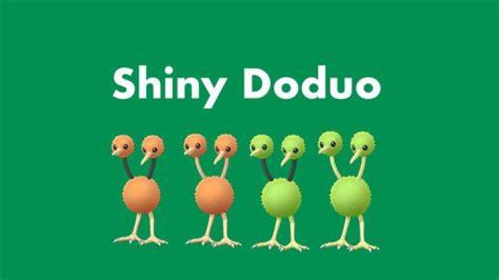 Normal and Shiny Doduo and Dodrio. Instead of brown, the Shiny forms are a lime green.