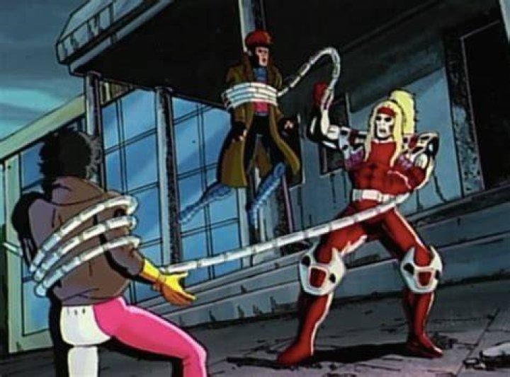 Omega Red grabs Gambit and Jubilee with his tentacles in Red Dawn: X-men the animated series 
