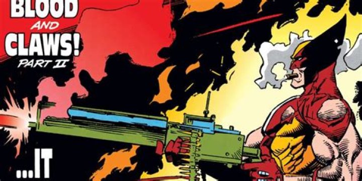 Wolverine calmly fires an enormous chain gun while puffing on a huge cigar on the cover of Wolverine #36, Marvel Comics (1988). 